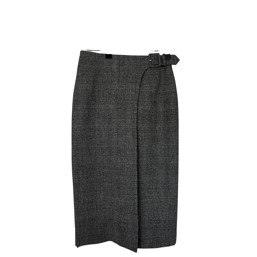 BOSS Gray Glen Plaid Belted Faux Wrap Pencil Skirt Dark Academia Corporate SZ 0
